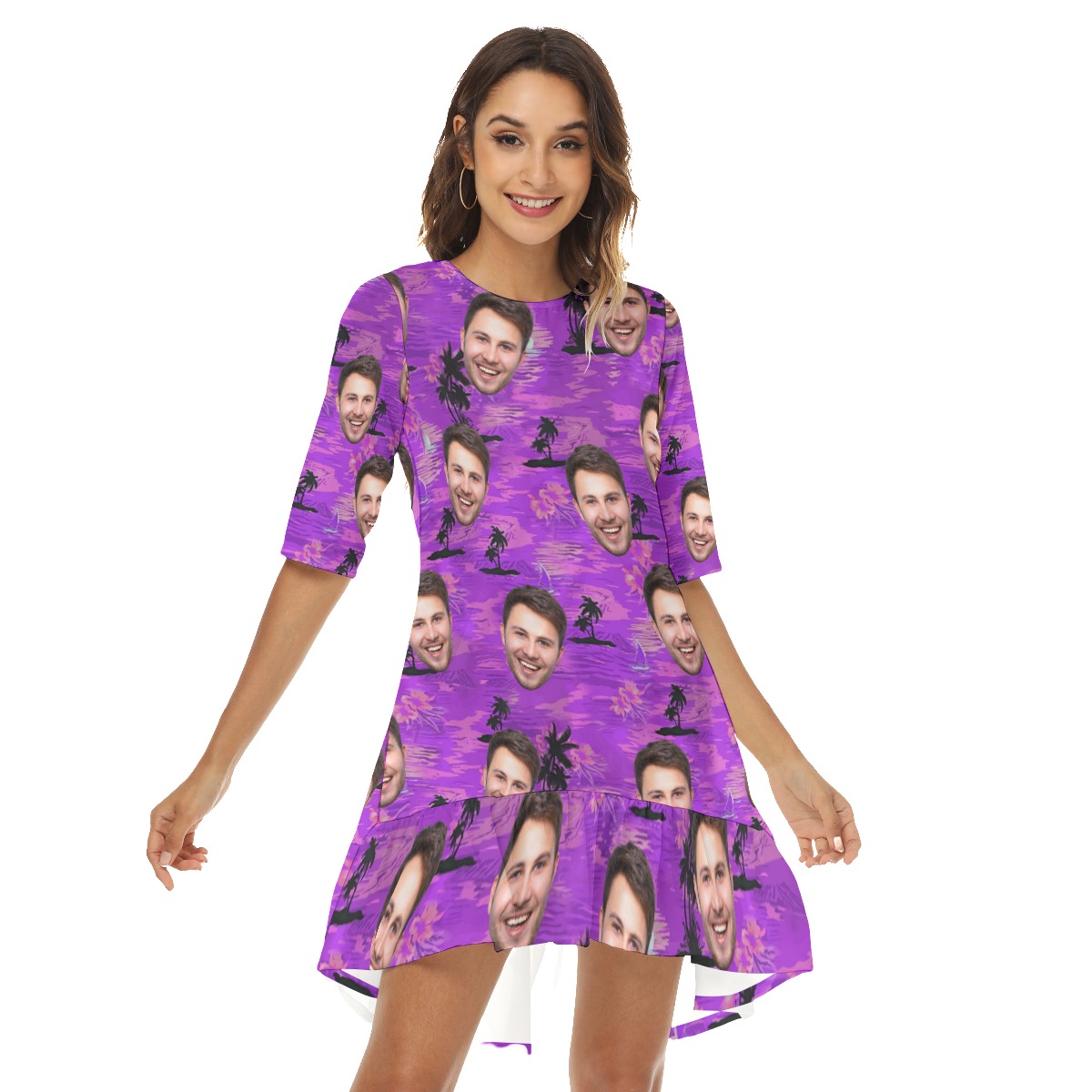 Purple Ocean Hawaiian Beach Dress With Multi Face