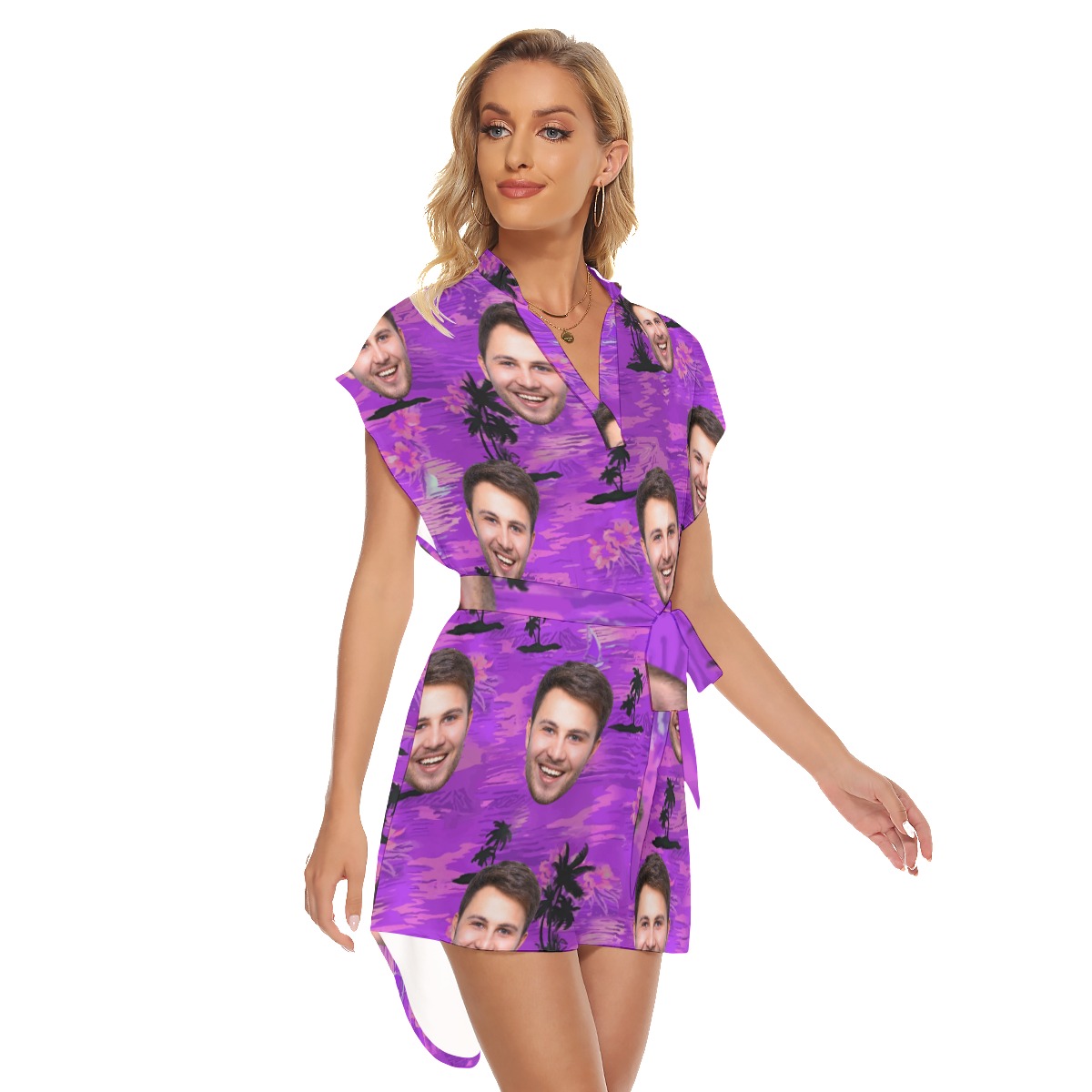 Purple Ocean Custom Multiple Faces Hawaiian Dress For Ladies