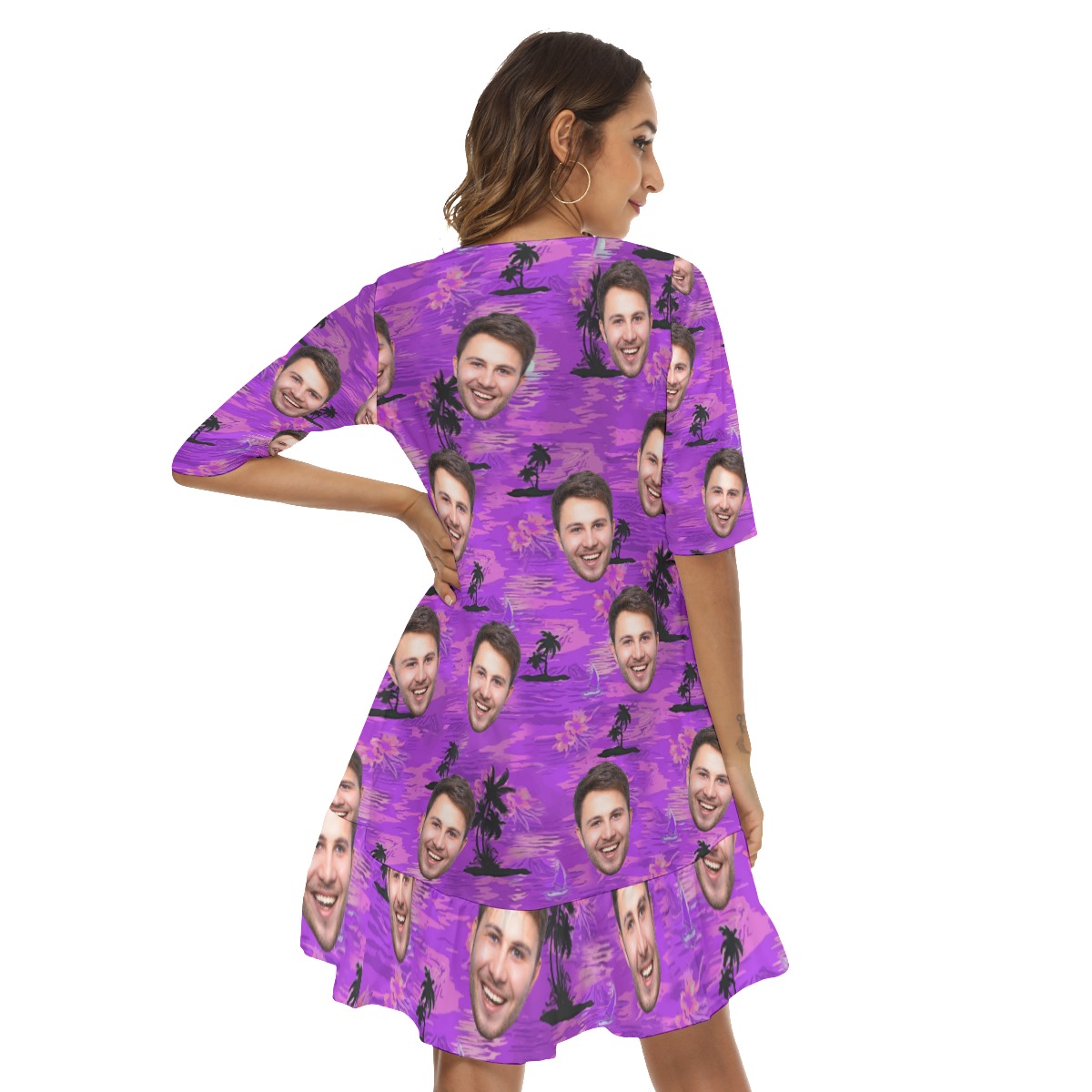 Purple Ocean Hawaiian Beach Dress With Multi Face