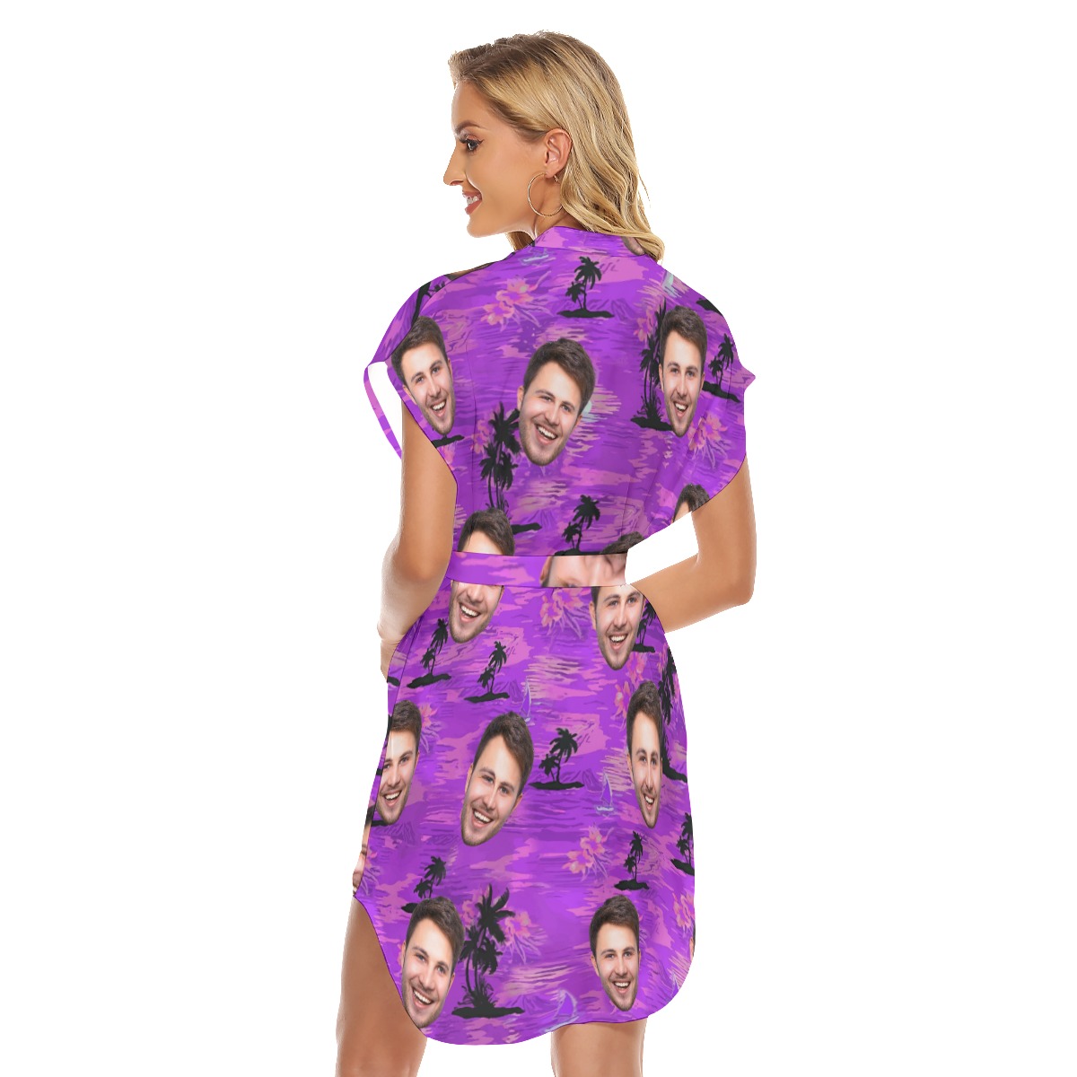 Purple Ocean Custom Multiple Faces Hawaiian Dress For Ladies