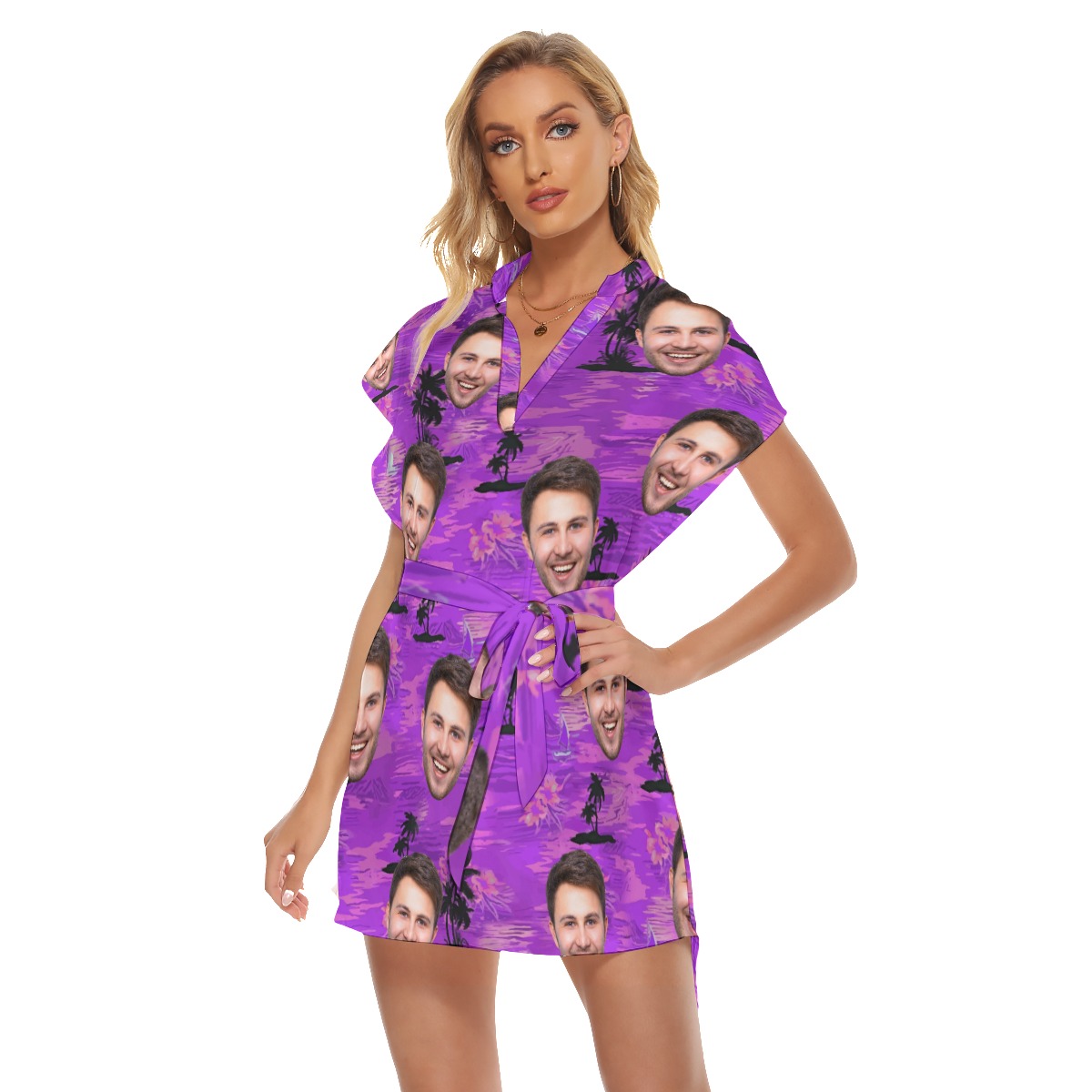 Purple Ocean Custom Multiple Faces Hawaiian Dress For Ladies