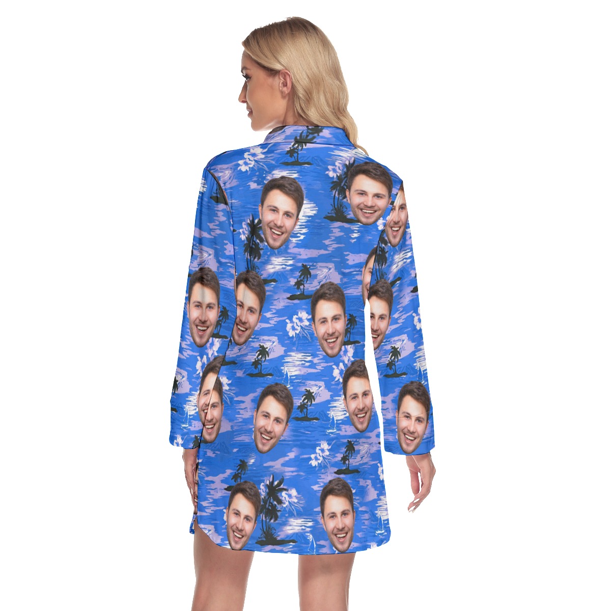 Blue Beach Hawaiian Beach Dress With Multi Face
