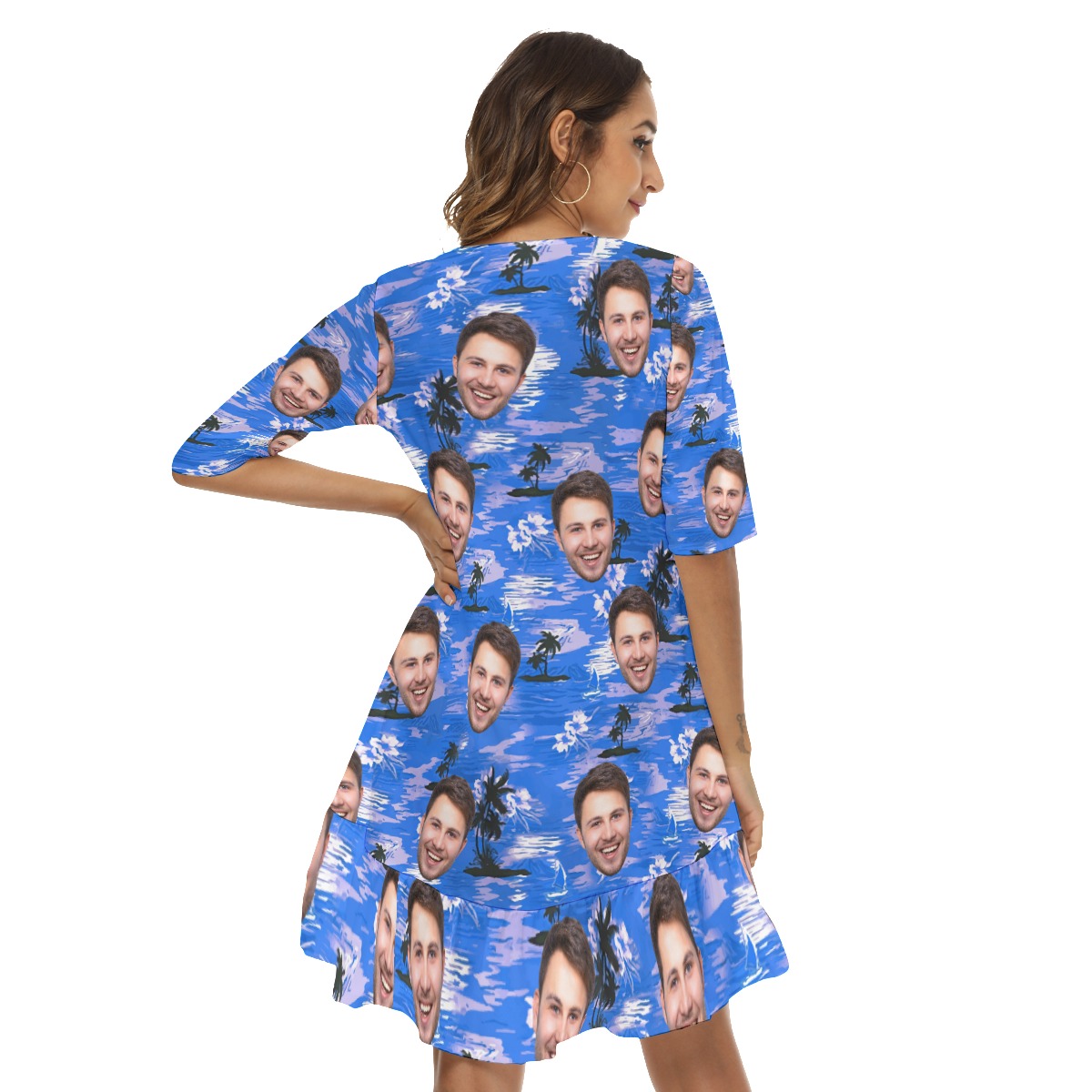 Blue Beach Custom Face Hawaiian Dress For Girls