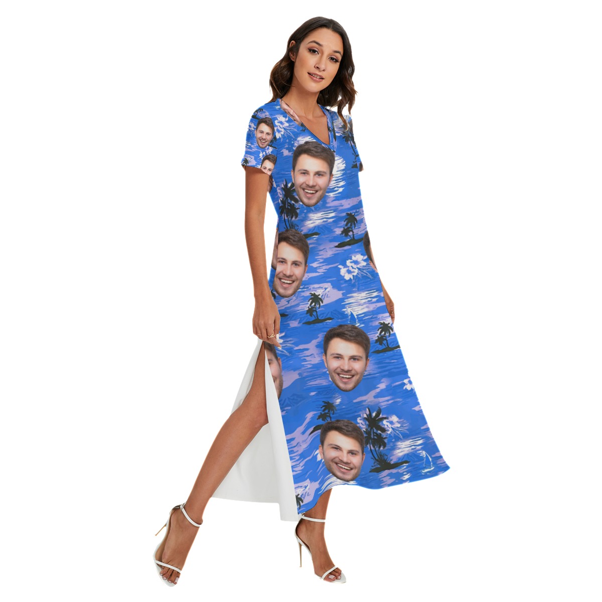 Blue Beach Custom Face Hawaiian Dress For Women