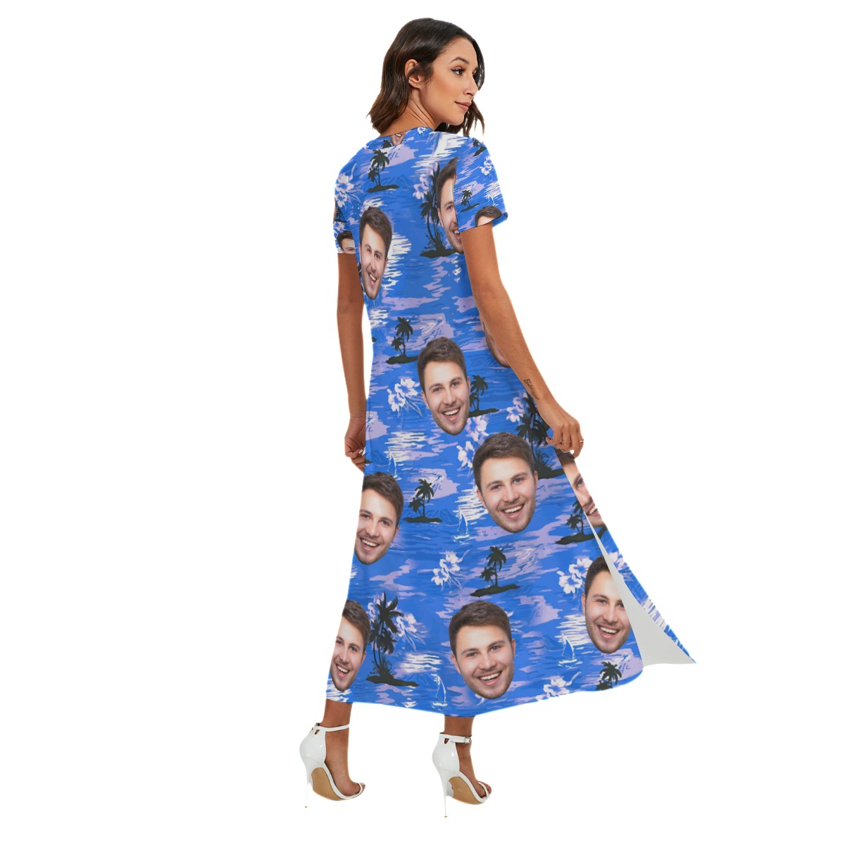 Blue Beach Custom Face Hawaiian Dress For Women