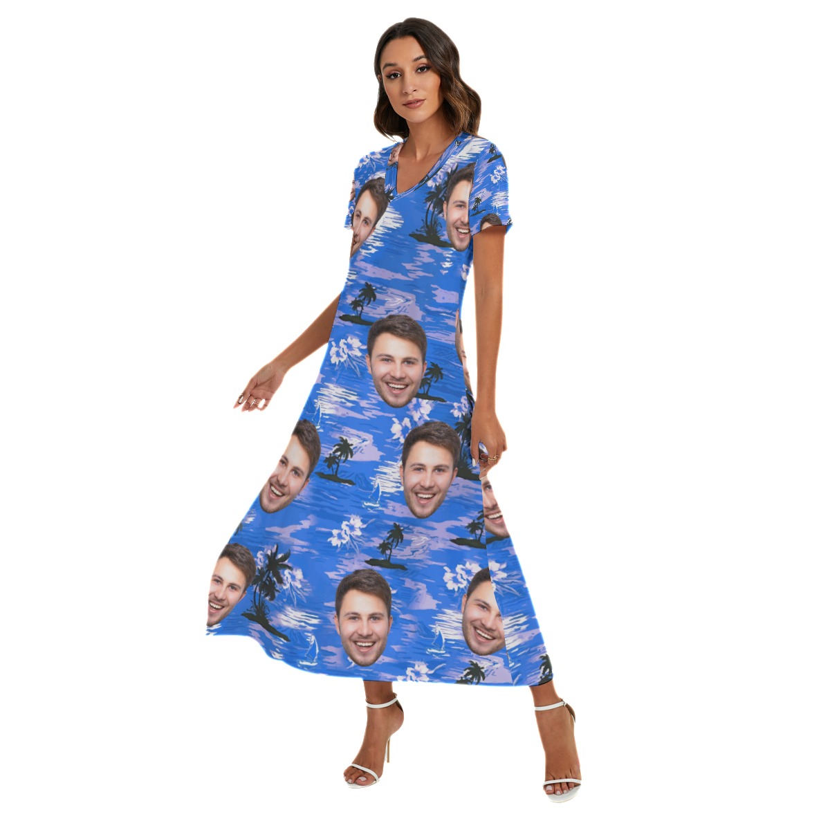 Blue Beach Custom Face Hawaiian Dress For Women