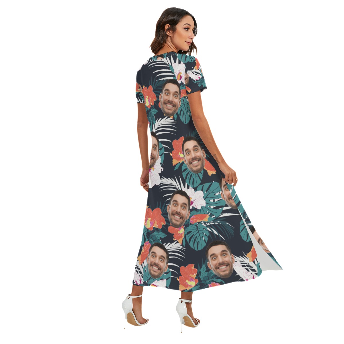 Custom Face Women's V-neck Dress With Side Slit