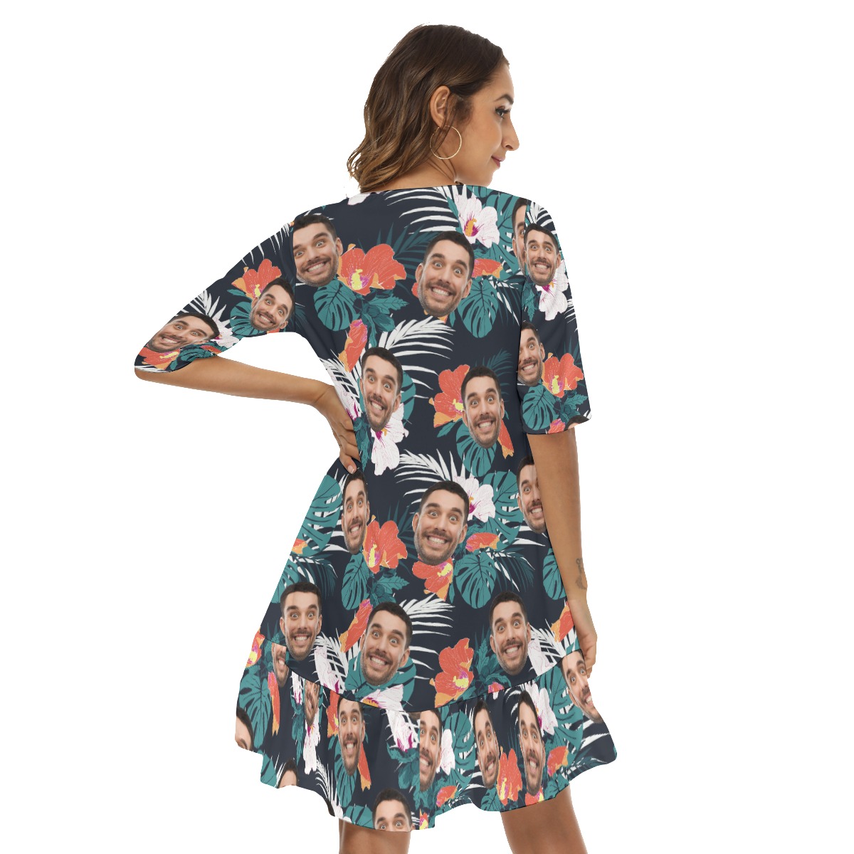 Custom Face Hawaiian Dress Half Sleeve With Ruffle Hem