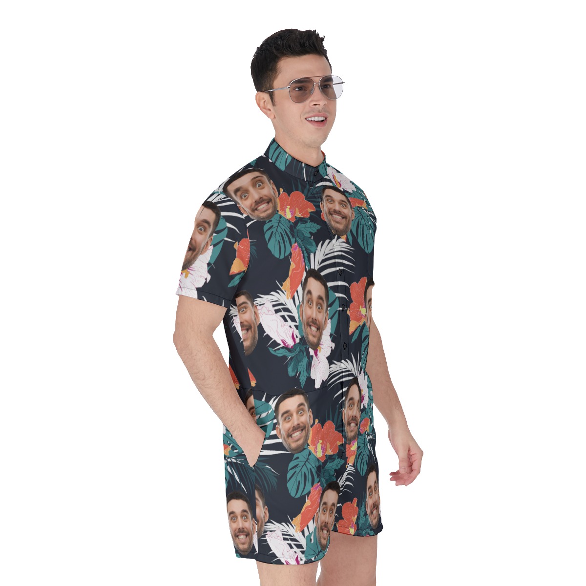 Men's Summer Tropical Romper With Custom Face