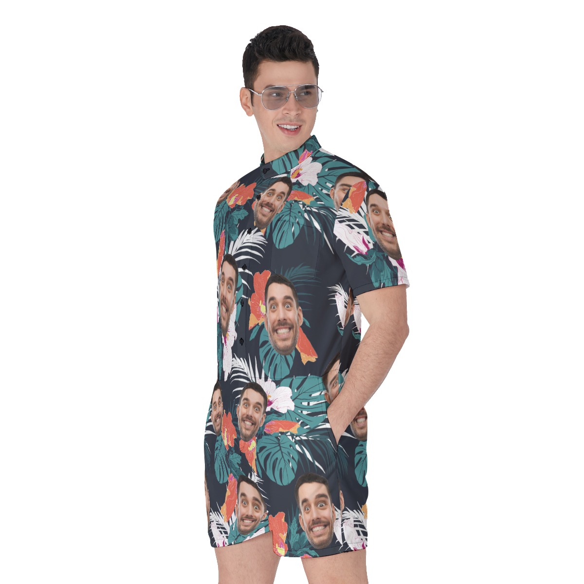 Men's Summer Tropical Romper With Custom Face