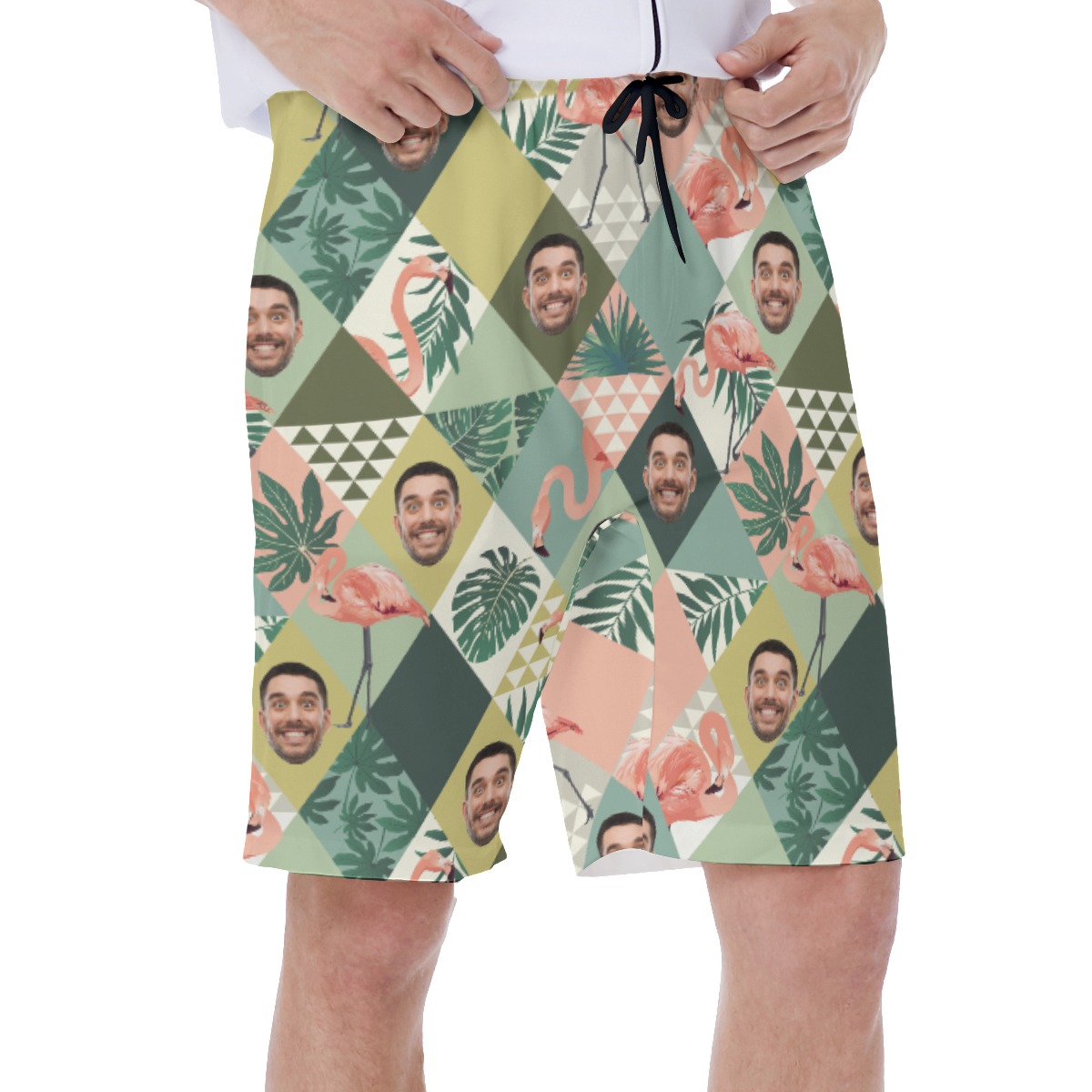 Custom Face Flamingo Hawaiian Swim Trunks For Summer