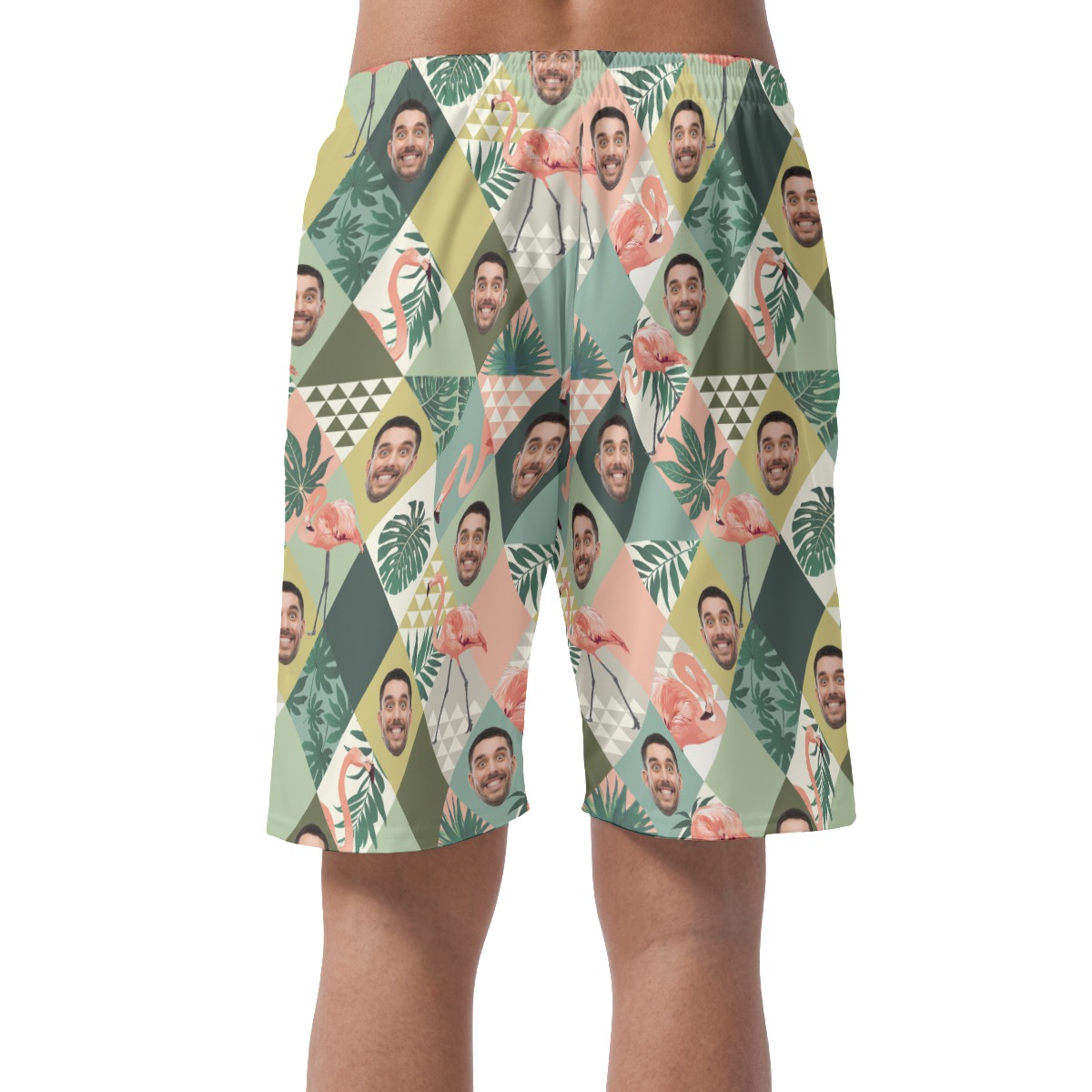 Funny Custom Face Flamingo Green Hawaiian Summer Shorts For Men