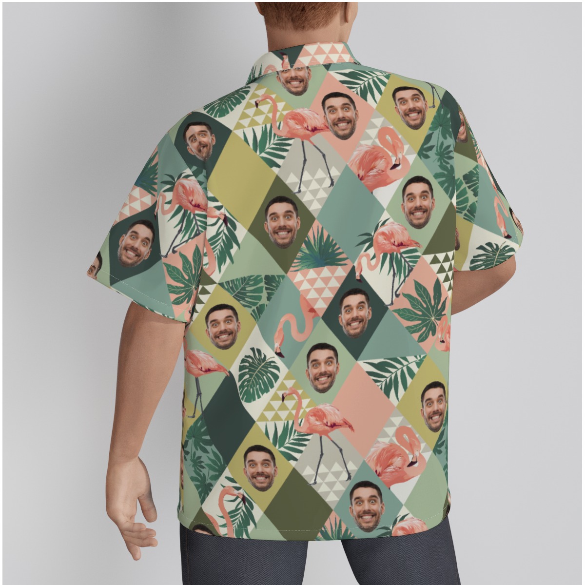 Funny Custom Face Flamingo Green Hawaiian Shirt