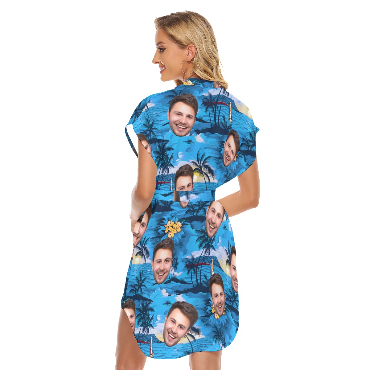 Custom Multiple Face Blue Ocean Hawaiian Dress