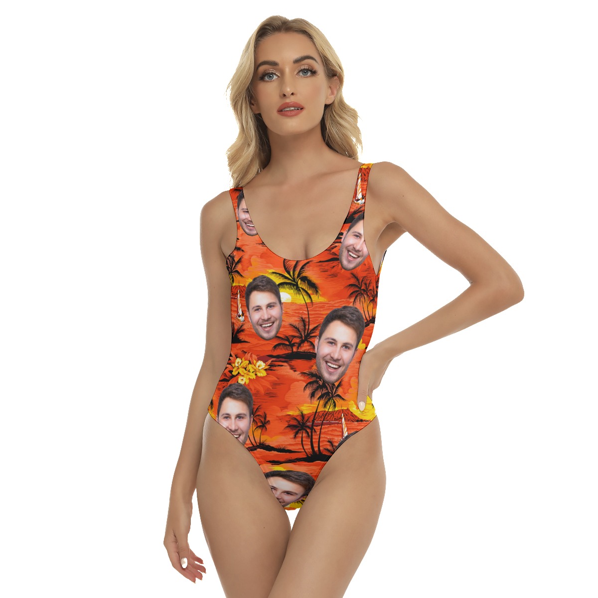 Sunset Beach Hawaiian Swimsuit With Custom Face - variant image 1
