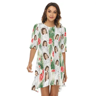 Vintage Floral Custom Face Dress With Ruffle Hem
