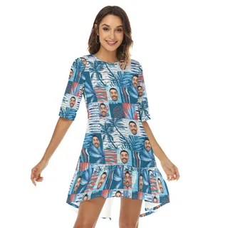 Funny Custom Face Hawaiian Dress With Ruffle Hem