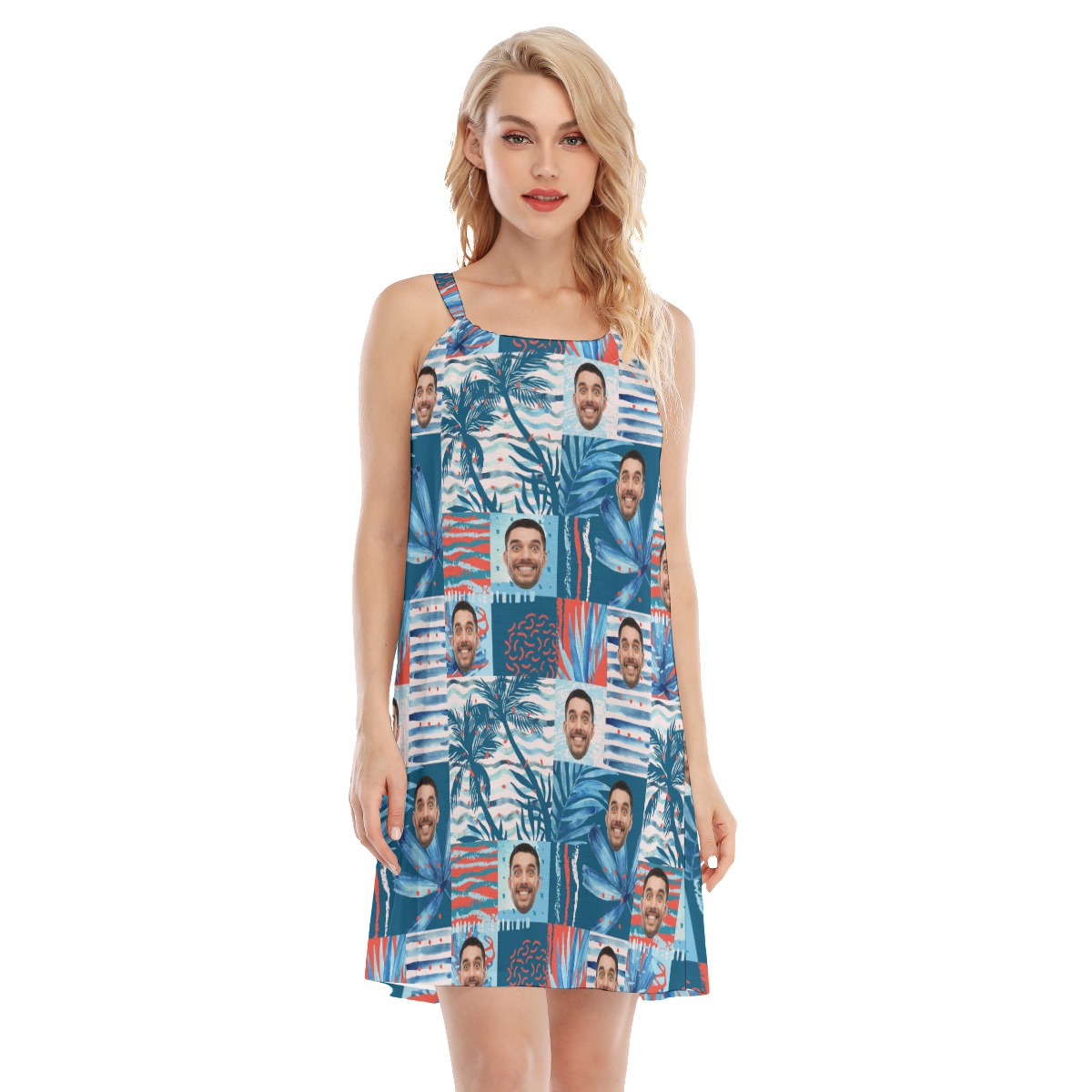 Funny Custom Face Women's Hawaiian Cami Dress For Summer Vacation - variant image 1