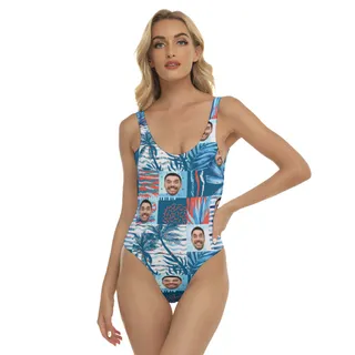 Sexy Blue Hawaiian Swimsuit With Custom Face