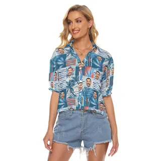 Funny Custom Face Women's Hawaiian Cropped Shirt