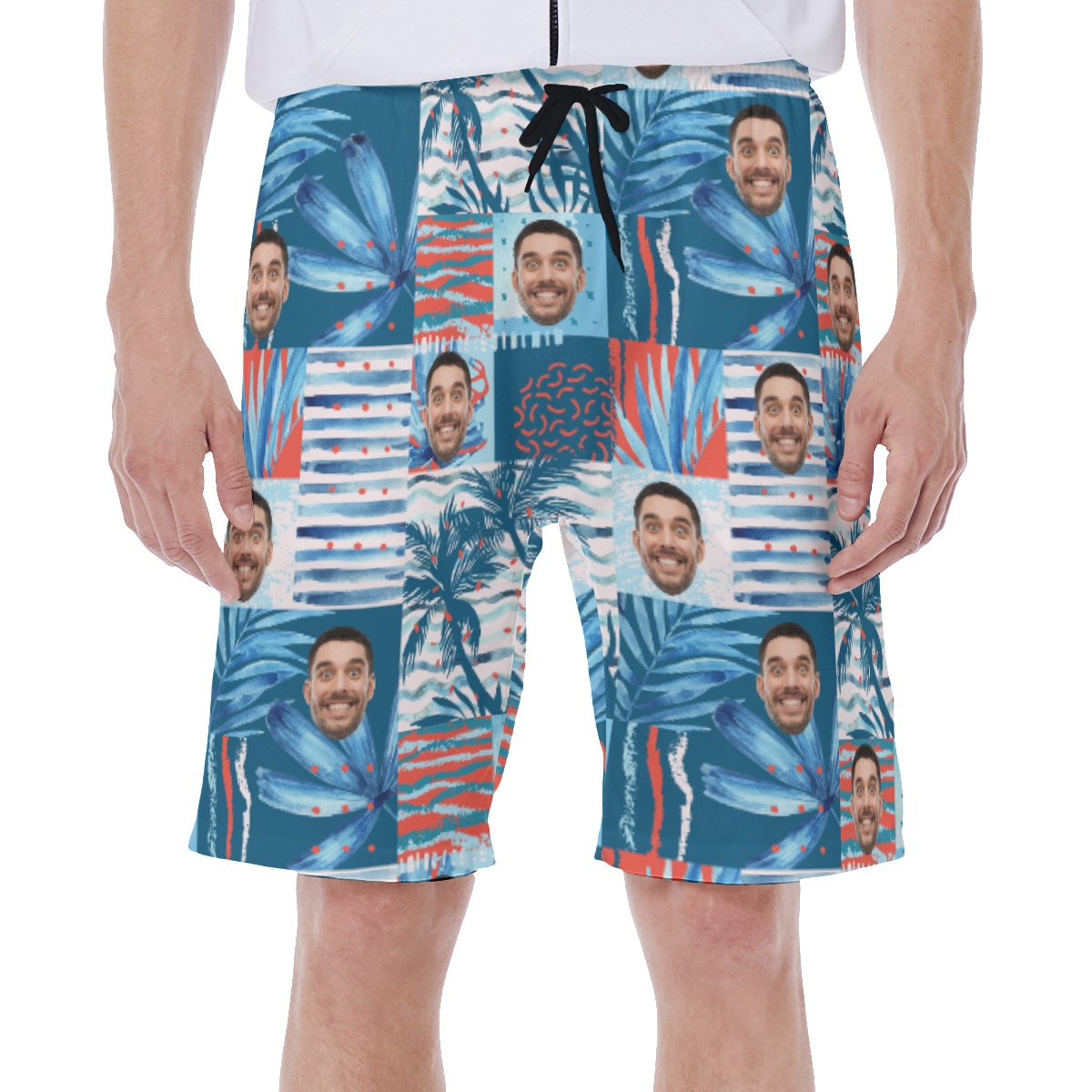 Custom Face Men's Blue Hawaiian Swim Trunks - variant image 1