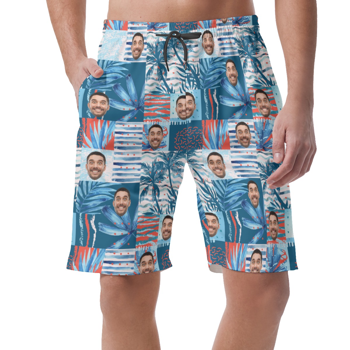 Funny Custom Face Blue Hawaiian Summer Shorts For Men - variant image 1