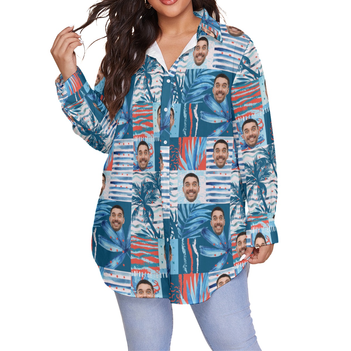 Funny Custom Face Hawaiian Plus Size Shirt For Women - variant image 1