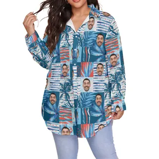 Funny Custom Face Hawaiian Plus Size Shirt For Women