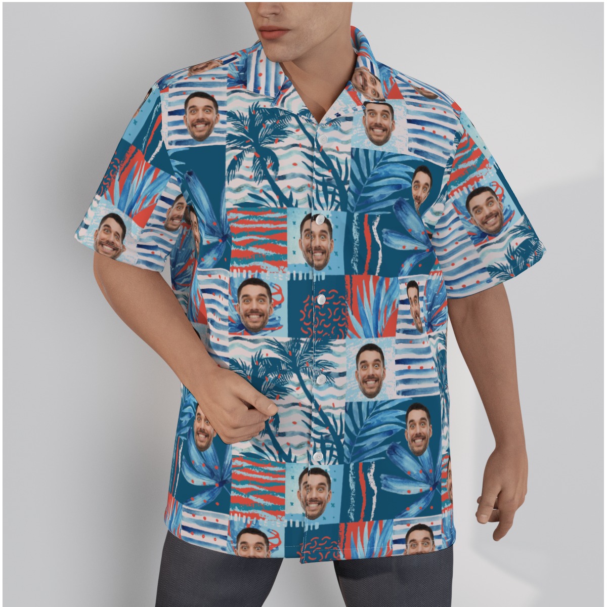 Funny Custom Face Blue Hawaiian Shirt - variant image 1