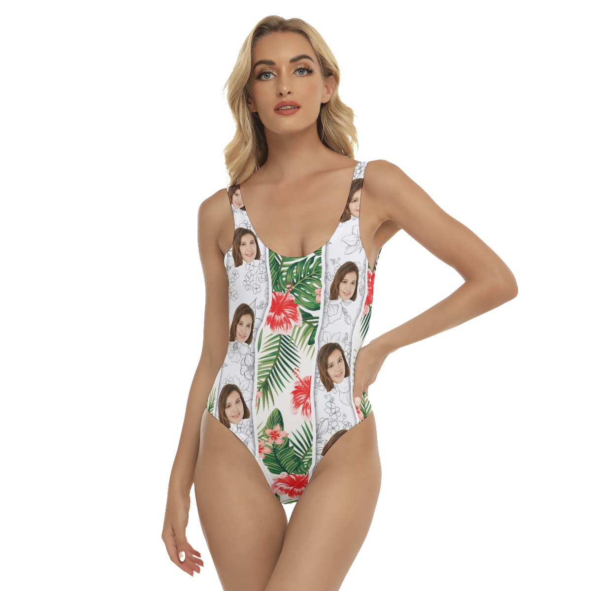 Vintage Striped Custom Face One Piece Swimsuit - variant image 1