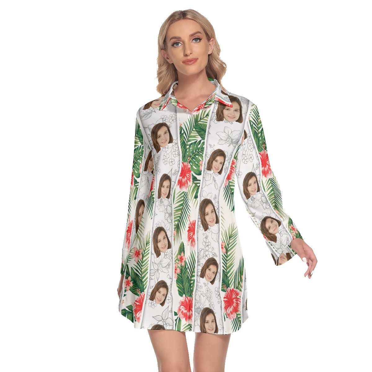 Custom Face Vintage Lapel Women Dress - variant image 1
