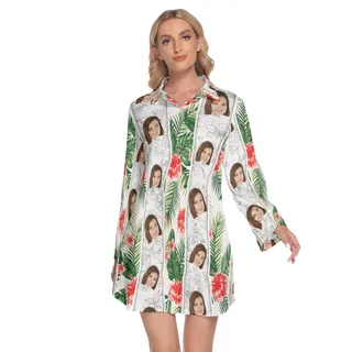 Custom Face Vintage Lapel Women Dress