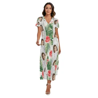 Vintage Floral Custom Face Hawaiian Dress With Split Side