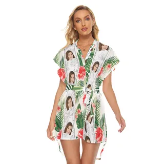 Vintage Striped Custom Face Hawaiian Dress With Belts