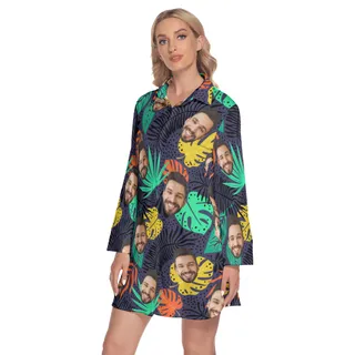 Tropical Custom Lapel Women's Dress With Multiple Faces