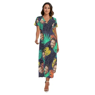 Colorful Custom Face Hawaiian Dress With Split Side