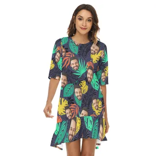 Tropical Leave Custom Face Half Sleeve Dress For Girl