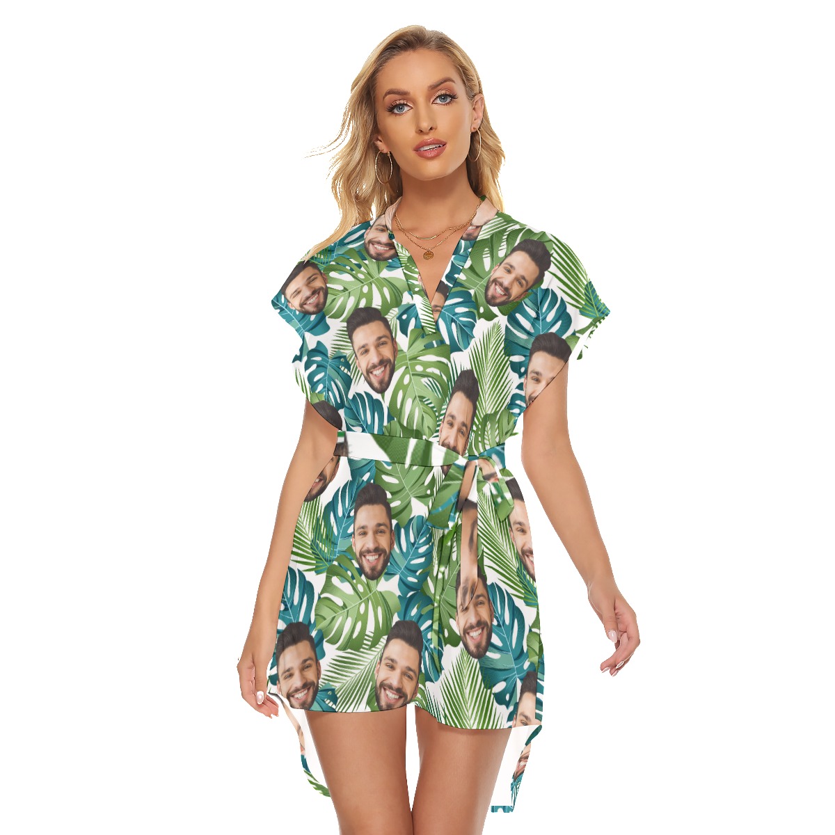 Tropical Leaf Hawaiian Belted Dress With Multiple Faces - variant image 1
