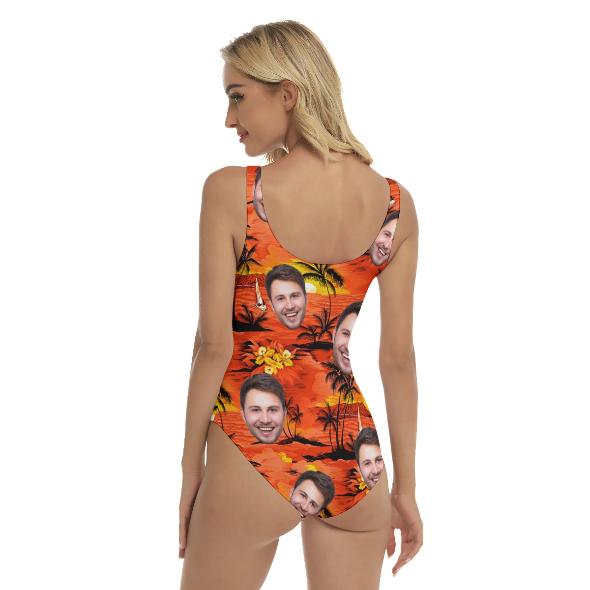Sunset Beach Hawaiian Swimsuit With Custom Face
