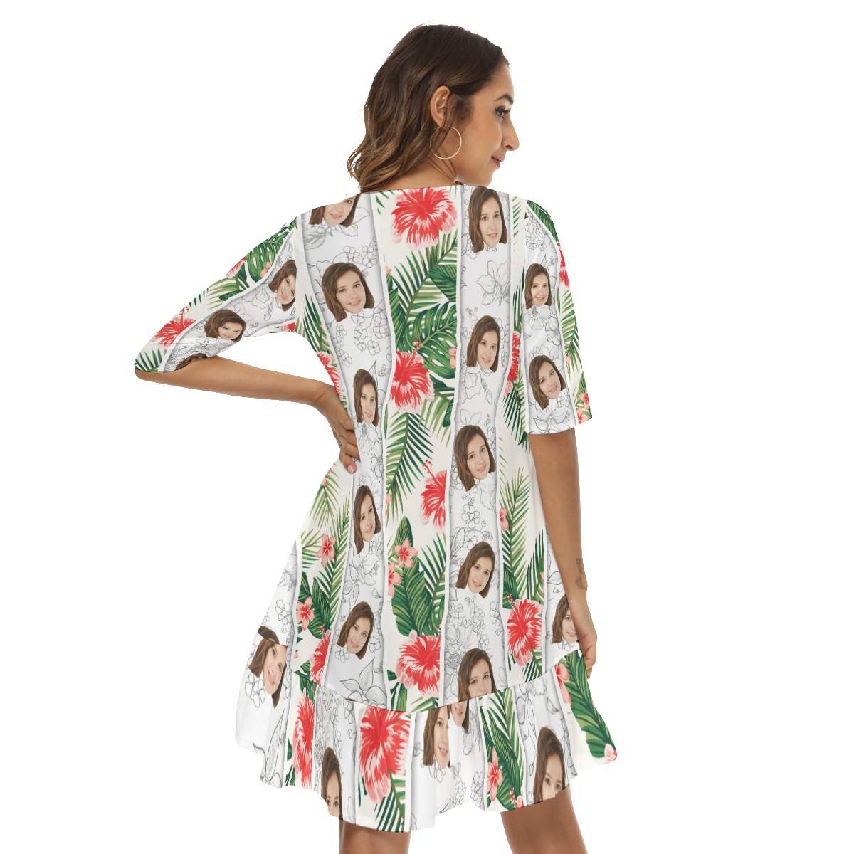 Vintage Floral Custom Face Dress With Ruffle Hem