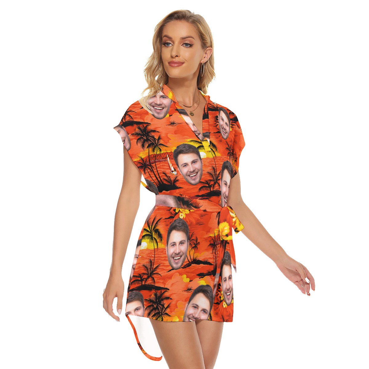Sunset Legend Pacific Custom Face Hawaiian Dress With Belts