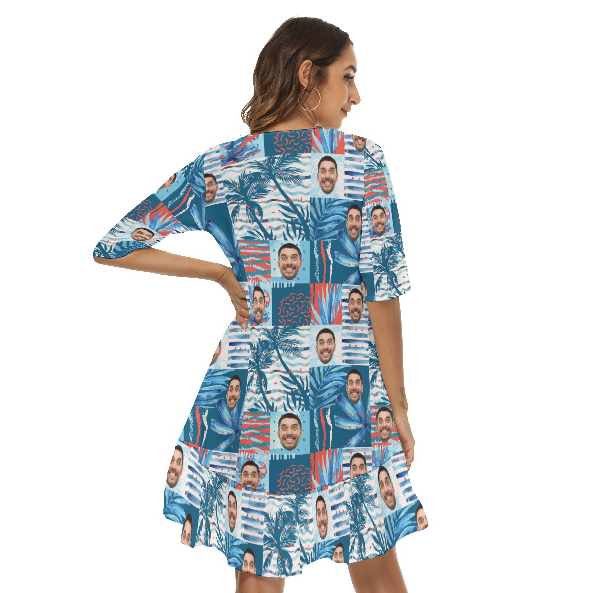Funny Custom Face Hawaiian Dress With Ruffle Hem