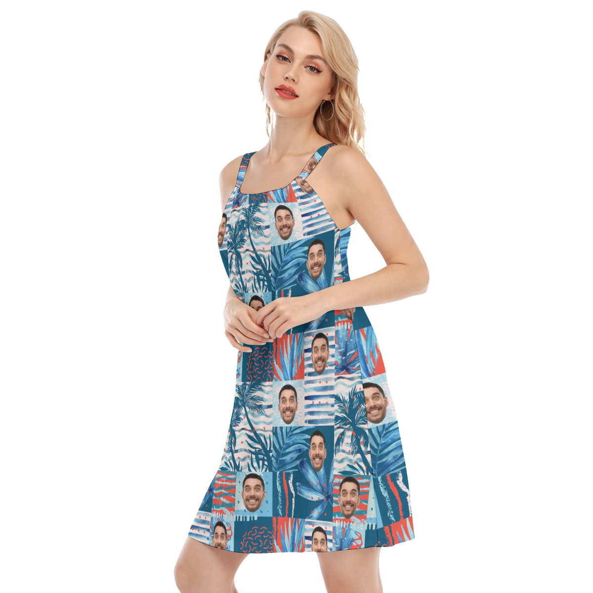Funny Custom Face Women's Hawaiian Cami Dress For Summer Vacation