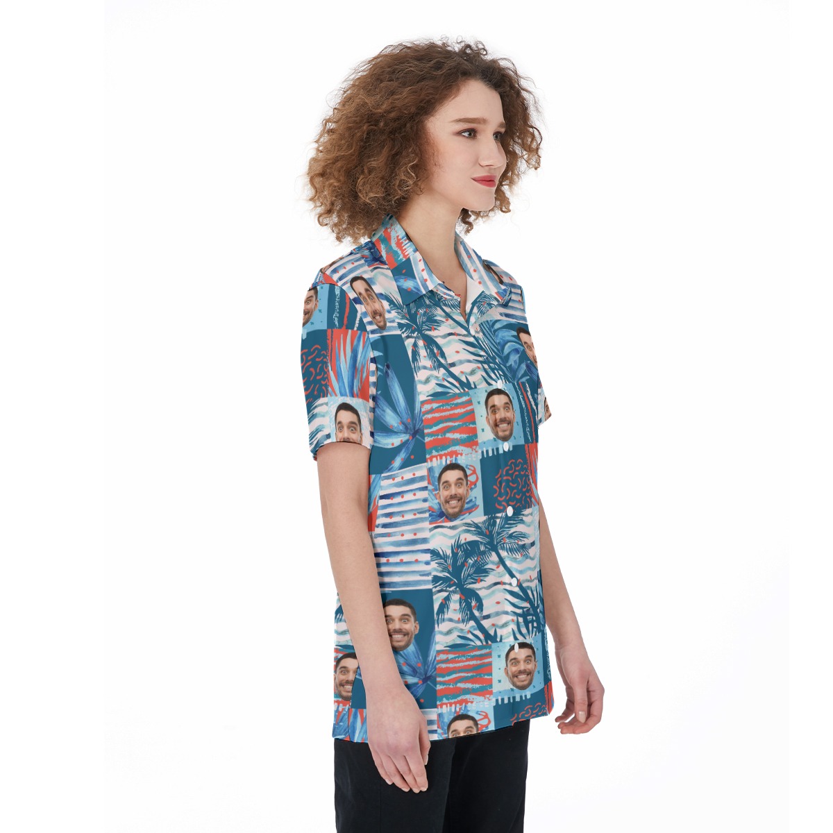 Funny Custom Face Women's Hawaiian Button Up Shirt