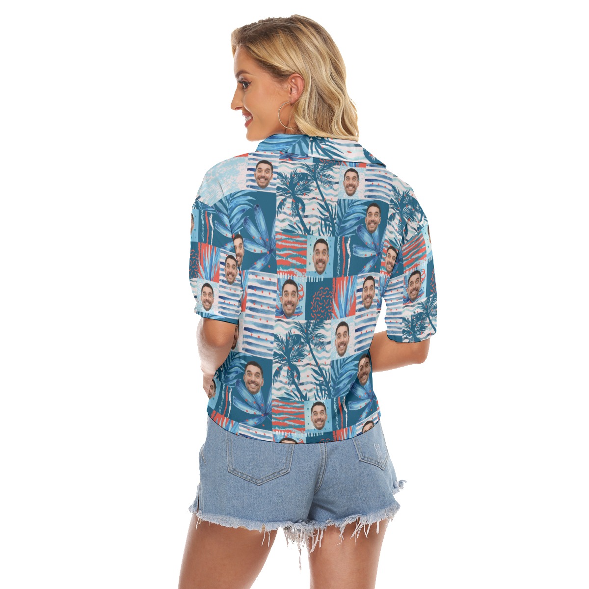 Funny Custom Face Women's Hawaiian Cropped Shirt