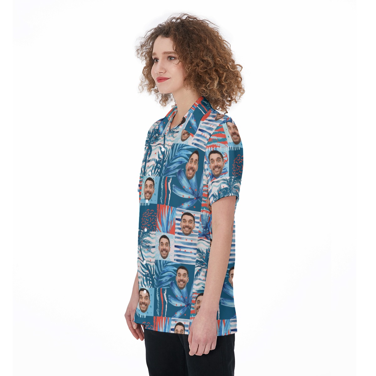 Funny Custom Face Women's Hawaiian Button Up Shirt