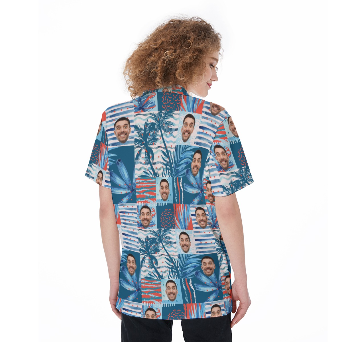 Funny Custom Face Women's Hawaiian Button Up Shirt