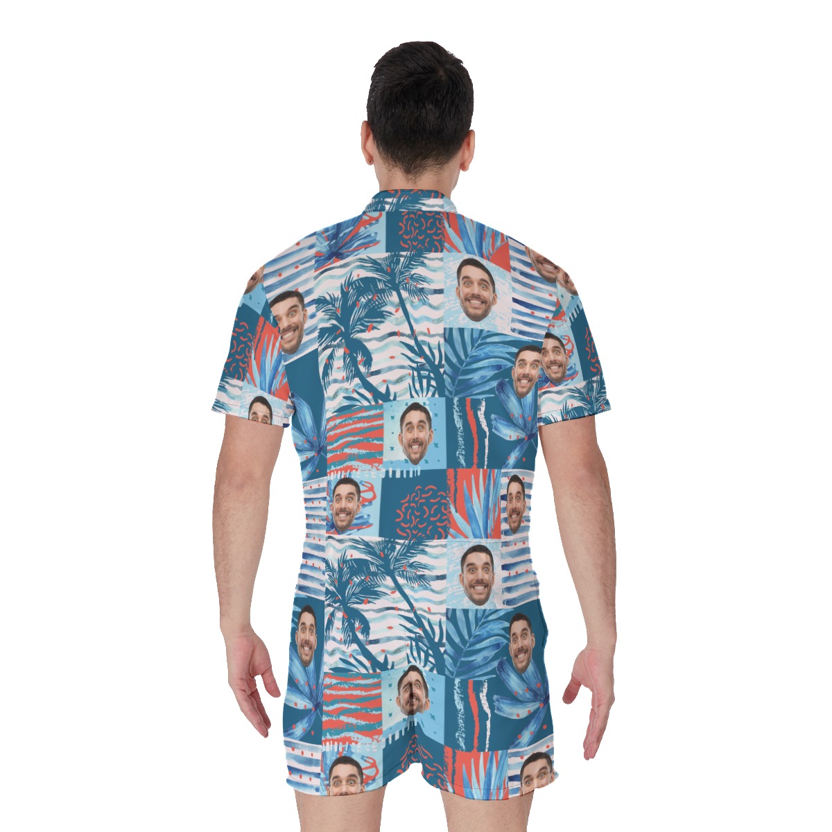 Funny Custom Face Blue Men's Hawaiian Romper