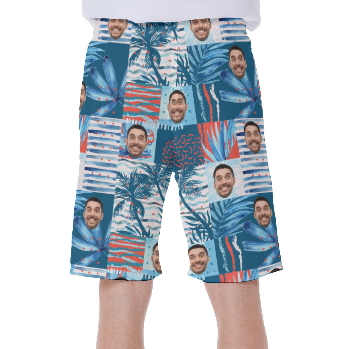 Custom Face Men's Blue Hawaiian Swim Trunks