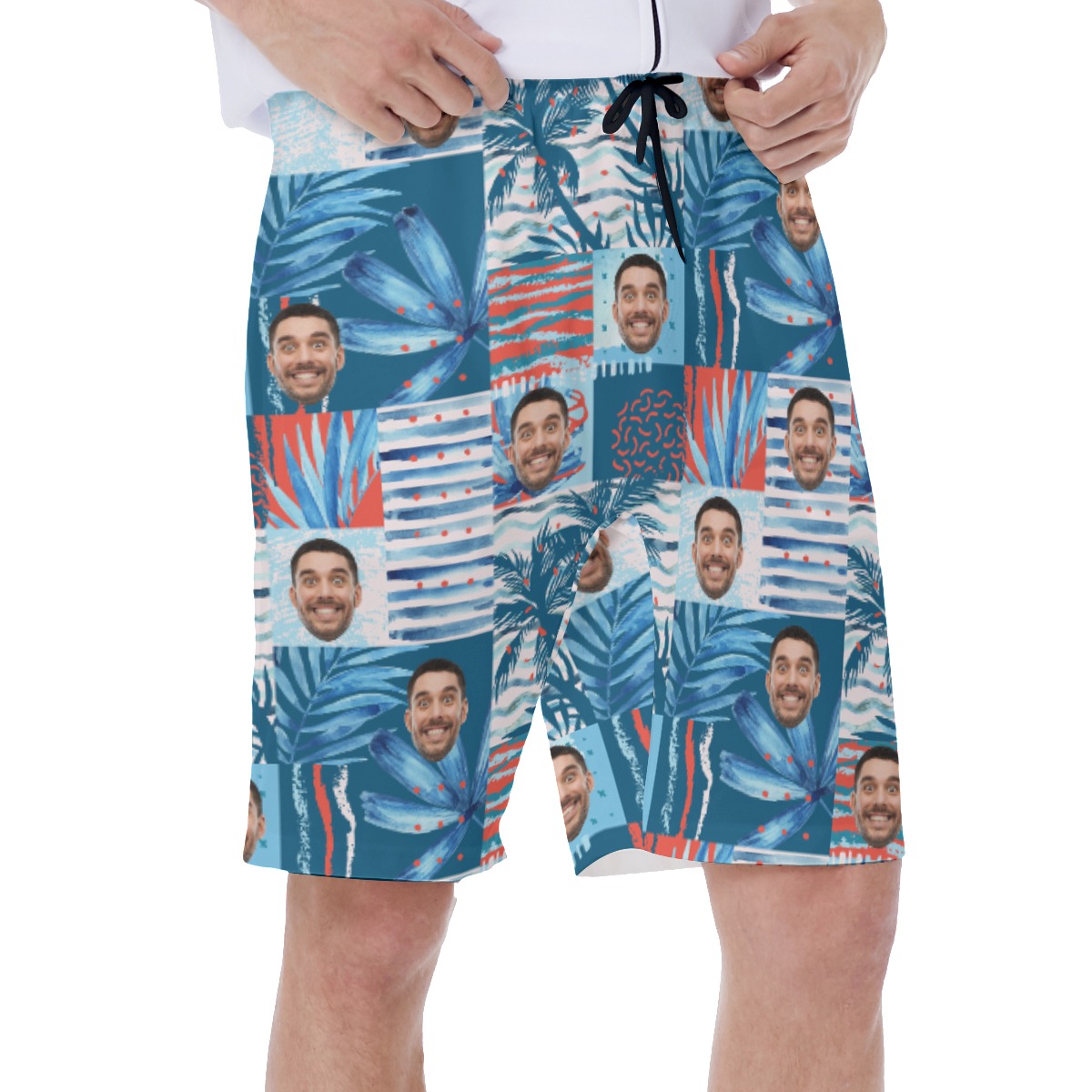 Custom Face Men's Blue Hawaiian Swim Trunks